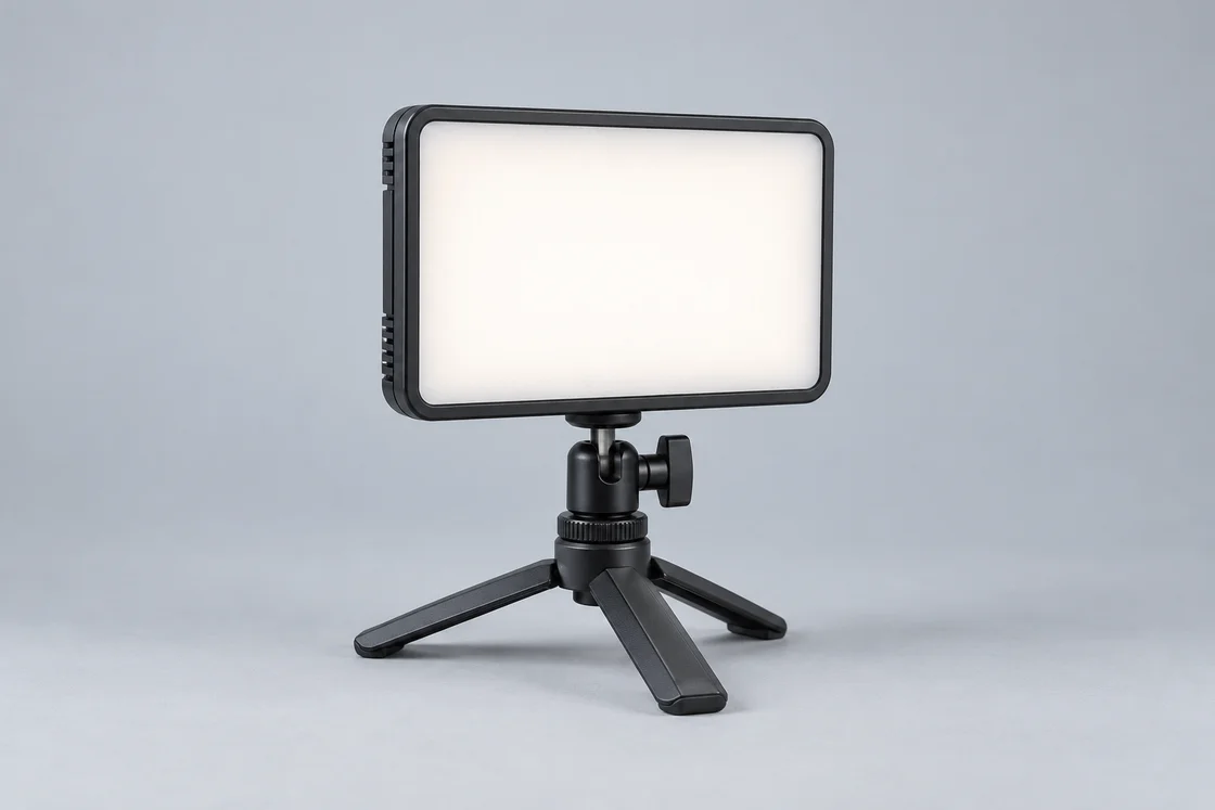 Panel LED rectangular con difusor blanco y soporte de mesa