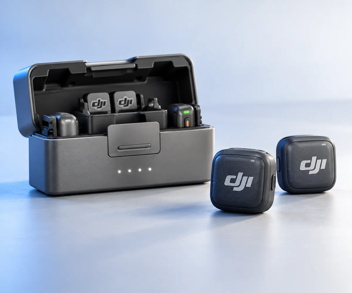 Ilustración aproximada generada con IA de DJI Mic 3; puede diferir del producto y sus accesorios