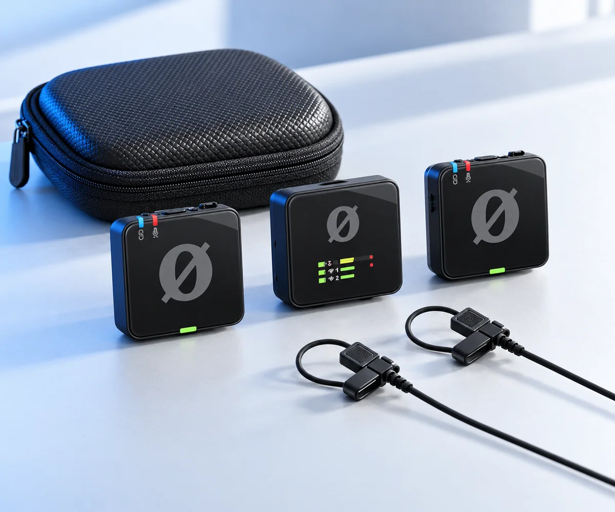 Ilustración aproximada generada con IA de RØDE Wireless PRO; puede diferir del producto y sus accesorios