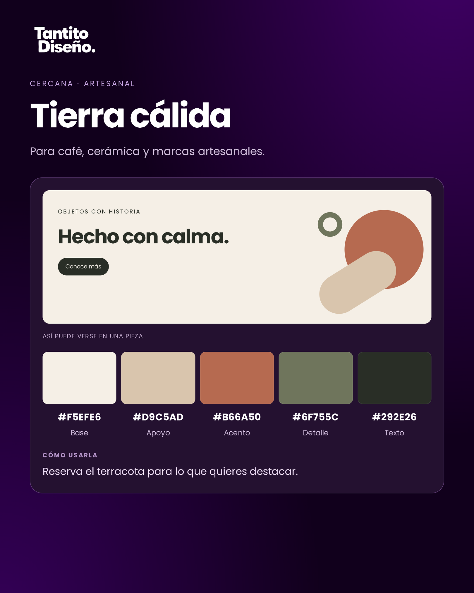 Ejemplo gráfico de Tierra cálida: Hecho con calma. con formas y colores de esta combinación