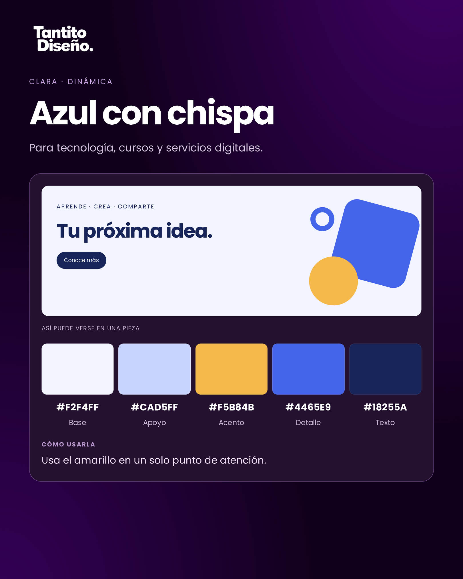 Ejemplo gráfico de Azul con chispa: Tu próxima idea. con formas y colores de esta combinación