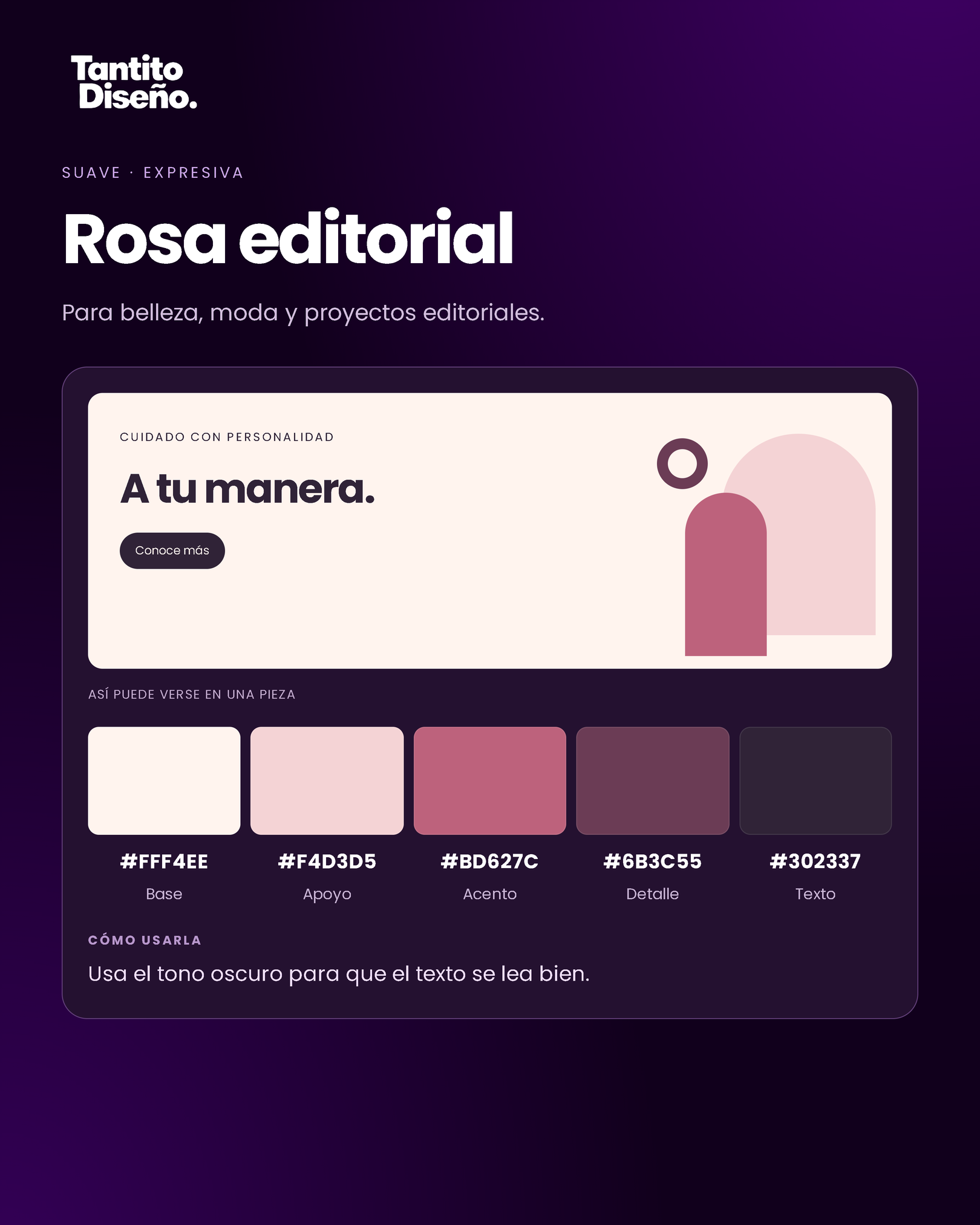 Ejemplo gráfico de Rosa editorial: A tu manera. con formas y colores de esta combinación