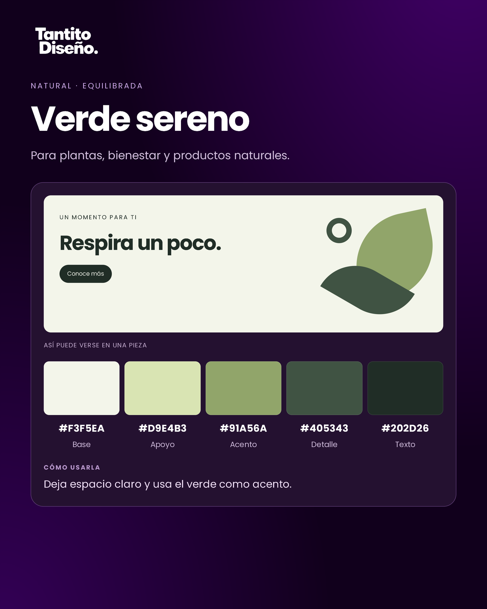 Ejemplo gráfico de Verde sereno: Respira un poco. con formas y colores de esta combinación