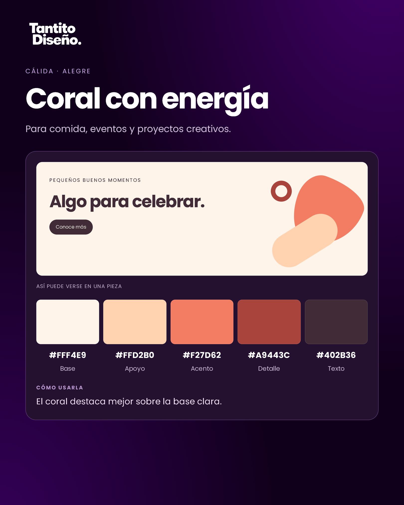 Ejemplo gráfico de Coral con energía: Algo para celebrar. con formas y colores de esta combinación